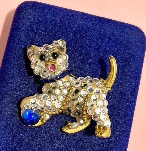 Gablonz Vintage Brosche Süße Katze Glas Vergoldet Schmucksammlung Brooch - Bild 4 von 4