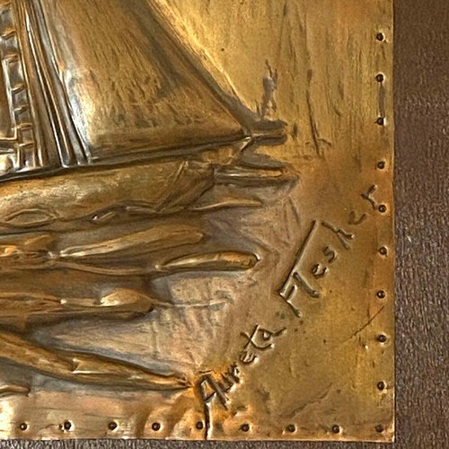 De colección Arte de Pared de Cobre Martillado Prensado En relieve Barco Barco Decoración Náutica - Imagen 4 de 10