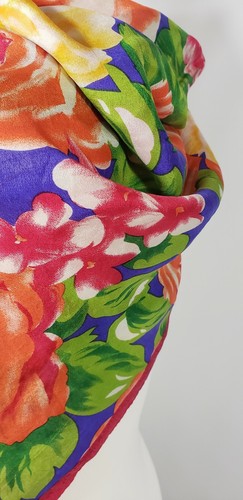 Elaine Gold for XIIX Orange Yellow Green Pink Floral Silk Scarf - 30" square - Picture 4 of 7