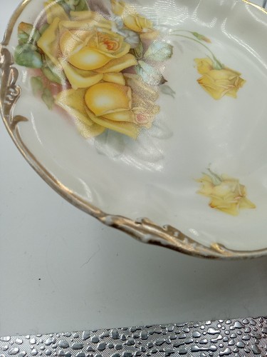 Antique Prov SXE ES Germany Yellow Rose Trinket Dish Tea Gold Trim 6" - Picture 9 of 11