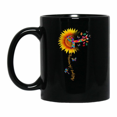 Autism Awareness Cool Sunflower With Autism Awareness Puzzle Ribbon T-Shirt - Picture 3 of 3