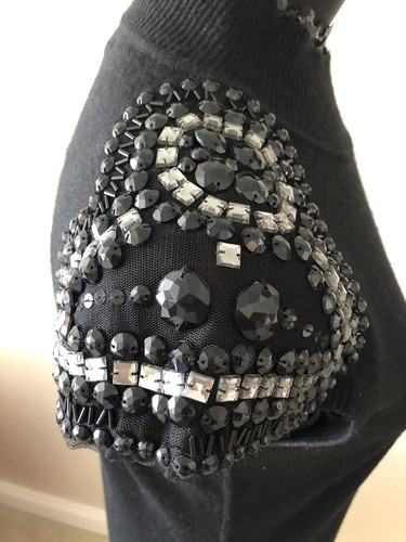 Design History Sweater Dress Large Black Rhinestone Studded Bodycon Mock Neck - Picture 5 of 7
