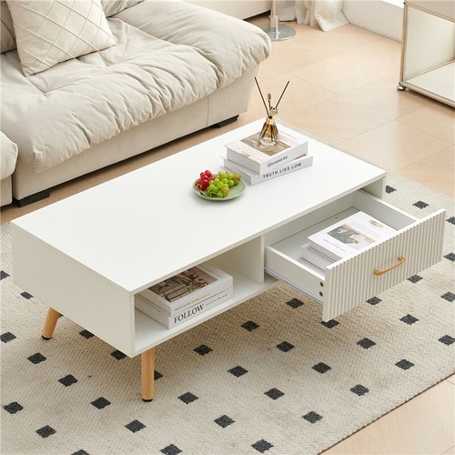 Modern Coffee Table Rectangle Center Table w/Storage Drawer for Living Room - Picture 5 of 13