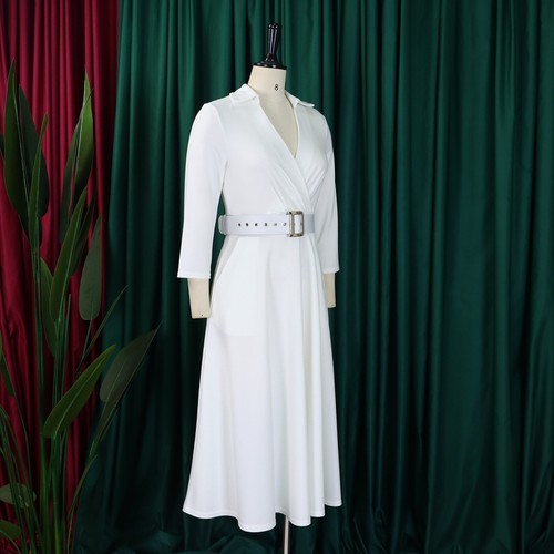 Damen Übergröße Herbst Revers Mode Temperament Plissee Kleid Arbeitskleidung Kleider - Bild 44 von 72