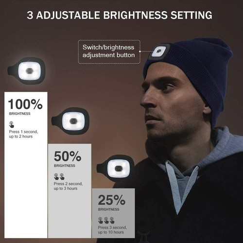 Unisex LED Beanie Hat With USB Rechargeable Battery 5 Hours High Powered Light - Picture 5 of 10