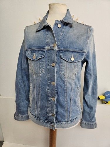 GAS Jeans Denim Jacket Ladies Rare Designer Classic 80s Light Blue Coat UK Sm - Picture 3 of 14