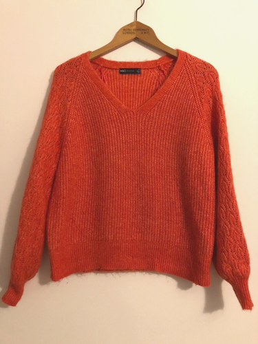 M&S Jumper Orange Size 14 V Neck VGC Sweater Pullover Women's 9% Wool Autumnal - Picture 2 of 9
