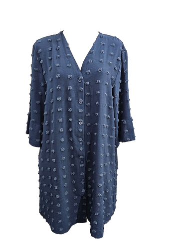 WN Women's L Elesol Button Down Shift Beach Cover Up Shirt Dress Oversize Navy