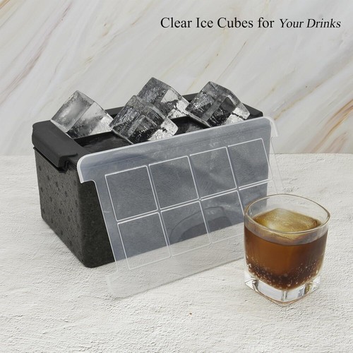 Clear Ice Maker|8-Cavity|Square Cubes|Silicone|Whiskey/Cocktails|Storage Bag - Picture 2 of 7