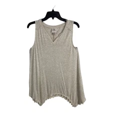 Knox Rose Womens Shirt Adult Size XS Beige Striped Lace Sleeveless V Neck