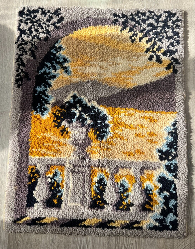 Vintage Abstract Arch Scene MCM Tapestry Hanging Latch Wool Readicut Rug 1960s - Picture 3 of 8