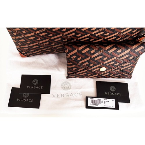 NEW $995 VERSACE RUNWAY Caramel LA GRECA Signature MEDIUM TOTE BAG w/ POUCH NWT - Picture 19 of 24