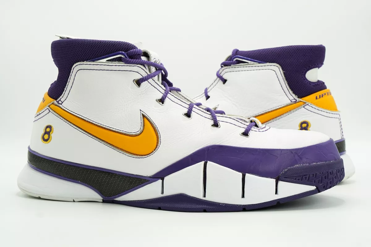 NIKE KOBE 1 PROTRO USED SIZE 11.5 WHITE DEL SOL VARSITY PURPLE LAKERS AQ2728 101