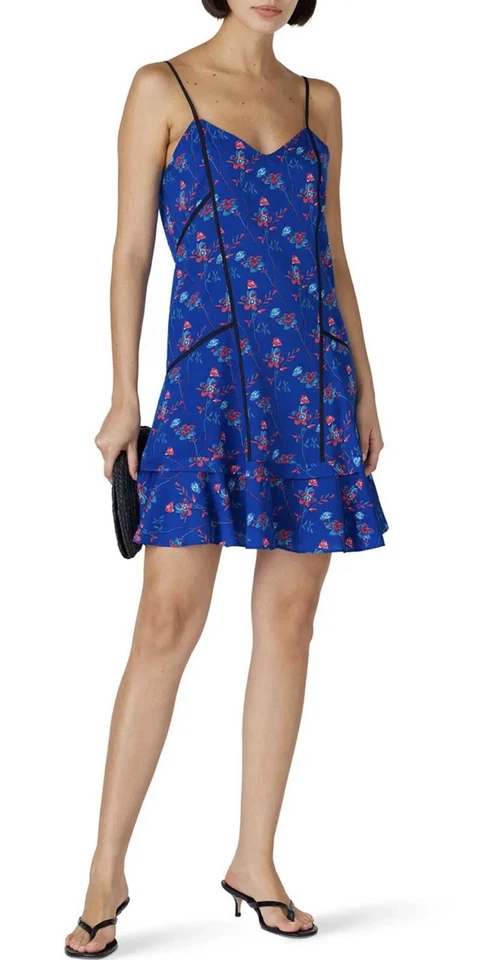 Платье цельнокроеное Thakoon Collective синее с цветочным принтом размер 6 б/у в отличном состоянии кокетка богемное люкс - Изображение 2 из 4