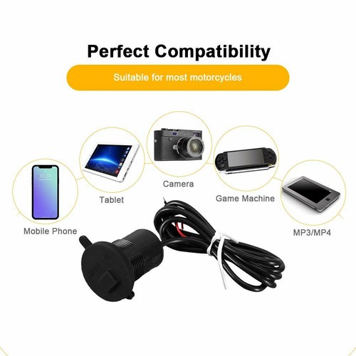 Motorcycle 12V-24V 1.5A USB Socket Phone Charger Waterproof Cover ON/OFF Button - Imagen 7 de 8