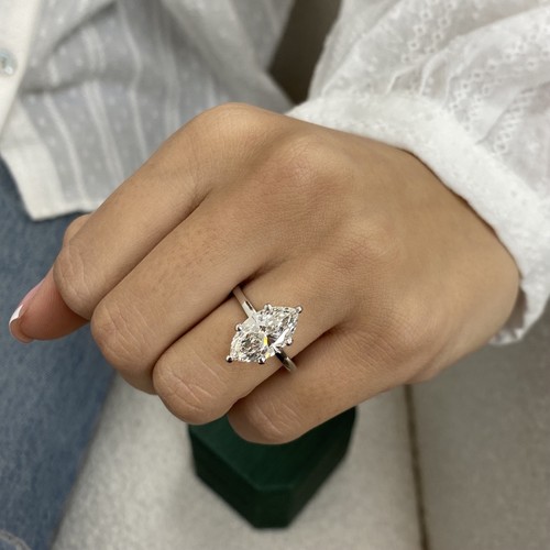 Diamond Solitaire Ring E VS1 Marquise 3ct Labcreated Solid 18k White Gold - Imagen 9 de 14