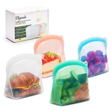 Stand Up Food Grade Silicone Reusable Storage Bag Quart 42fl oz Freezer Bags ...