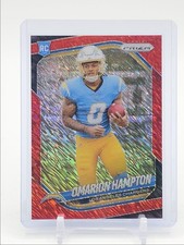 OMARION HAMPTON 2025 PRIZM ROOKIE RED SHIMMER DAMAGED BOTTOM EDGE /49 Q1300