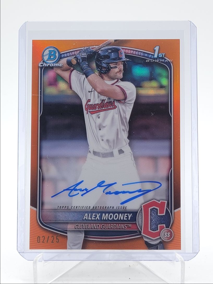ALEX MOONEY 2025 BOWMAN CHROME 1ST ORANGE REFRACTOR AUTO /25 Q4173