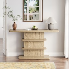 Vintage 63" Console Table with 2 Open Shelves, Natural Wood Finish