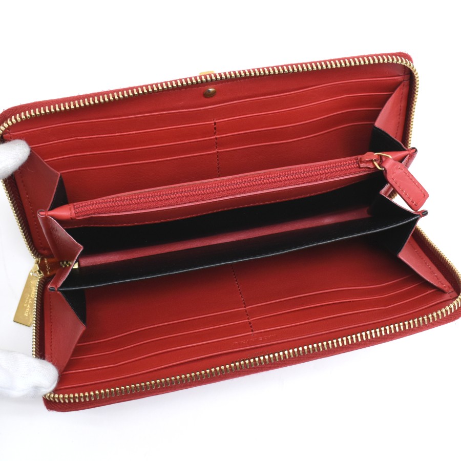 SAINT LAURENT PARIS LIGNE Y Round Zipper Wallet 314991 Red Leather Purse T10K thumbnail 7