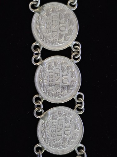 Vintage WWII 1936-1941 Silver Netherlands 10 Cent Dime Coin 7" Bracelet - Picture 8 of 9