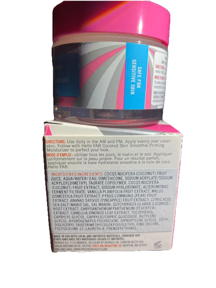 Crema de agua de coco First Aid Beauty Hello FAB 1,7 fl oz nueva en caja hidratación facial Foto 3 de 4