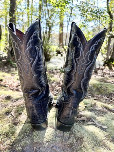 Tony Lama Boots Navy Blue Teju Lizard Mens Size Size 9 D - Picture 11 of 19