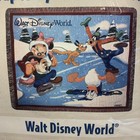 Walt Disney World Blanket Tapestry Woven Throw Mickey Pluto Goofy Ice Skating