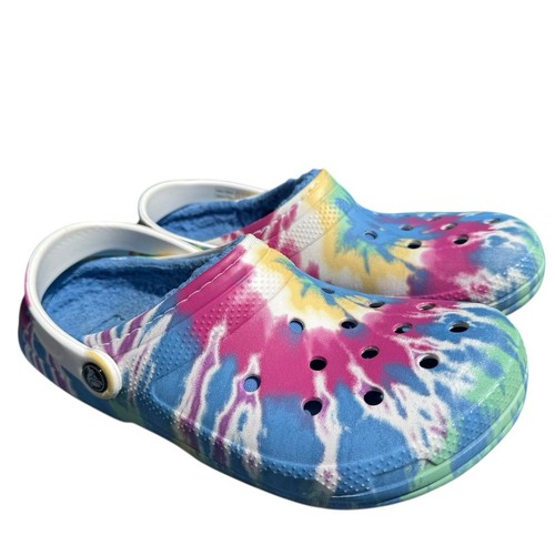 Crocs Mens Size 8 Womens 10 Classic Tie Dye Faux Fur Fleece Lined Slip On Clogs - Picture 6 of 24