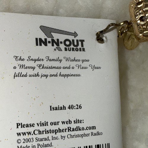 MINT RARE In-N-Out Burger Christopher Radko Christmas Ornament - NIB - 2003 - Picture 9 of 22