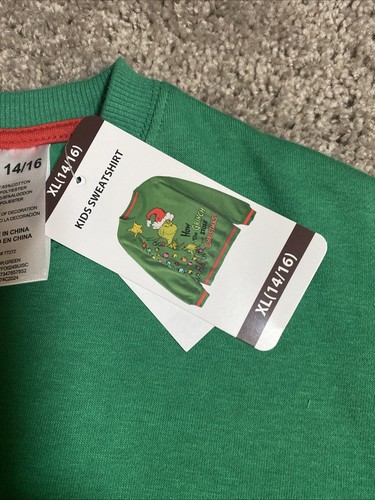 How the Grinch Stole Christmas Sweatshirt Youth XL Green Embroidered Flocking - Picture 4 of 24