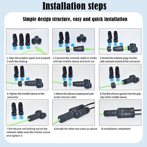 Two-In-One RJ45 8P8C CAT6 Gigabit Networking Cable Connector Splitter with IP68 - Afbeelding 3 van 8