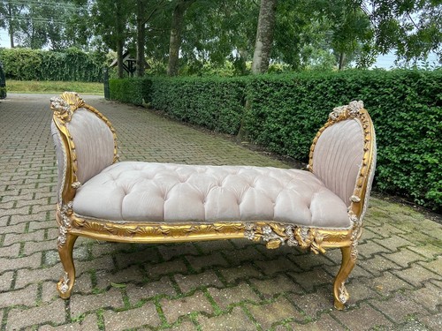 Sofa Settee Bench French Louis XVI Tan Velvet Gilt Frame Antique Style Seat - Picture 7 of 13