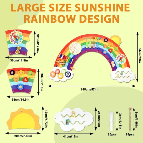 5FT Large Sunshine Rainbow Wooden Activity Wall Panel for Toddler Educational... - Picture 2 of 7