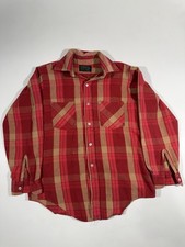 Vintage 60s JCPenney Flannel Shirt Mens Medium Red Orange Plaid 100 Cotton 70s