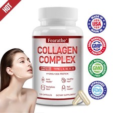 Collagen Peptide Complex Hydrolyzed Collagen Types I, II, III, V, X 120 Capsules