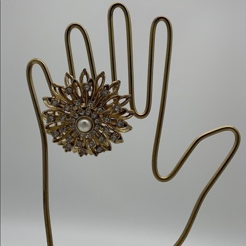 Floral Burst Gold Strass & Perle Statement Cocktail Ring - Gr. 5,75 - Bild 3 von 6