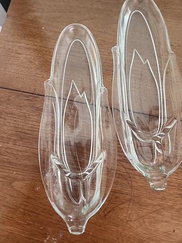 Par de bandejas de vidrio transparente Maíz en la mazorca vintage con compartimentos de mantequilla - Imagen 3 de 6