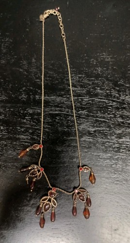 Vintage 1990s Monet Gold With Amber Stone Drop Pendants 18"
