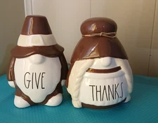 Rae Dunn "GIVE THANKS" Set Of 2 Gnomes Figurine Ceramic Tabletop Decor NEW SALE$