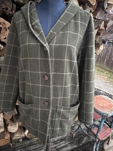 L.L. Cappotto Bean vintage verde militare a quadri con cappuccio lana pea taglia media - Foto 14 di 15