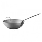 Mauviel M'STEEL Black Carbon Steel Wok With Iron Handle, 11.8-In