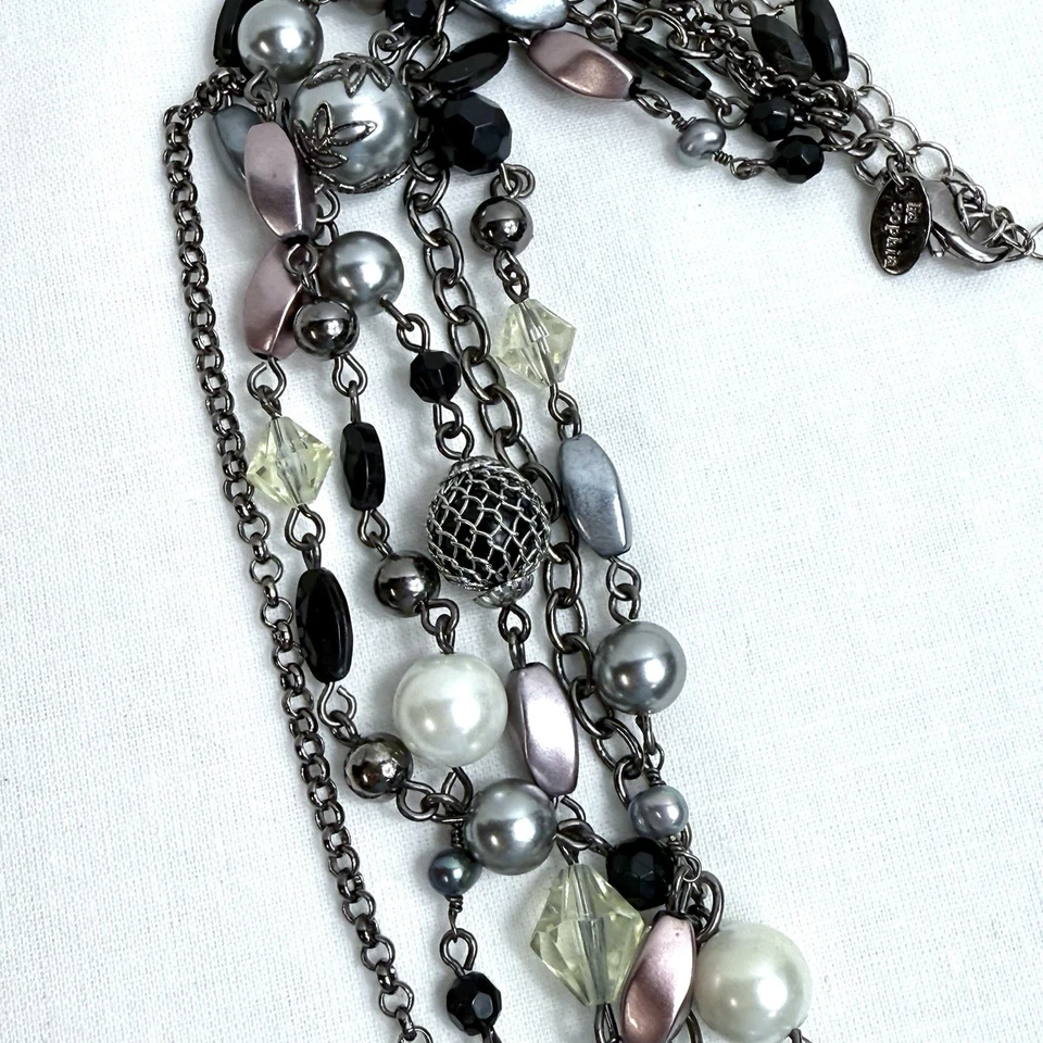 Collar Lia Sophia Multi Hilos - Cuentas Mezcladas, Cadenas, Perlas, Negro Foto 4 de 4