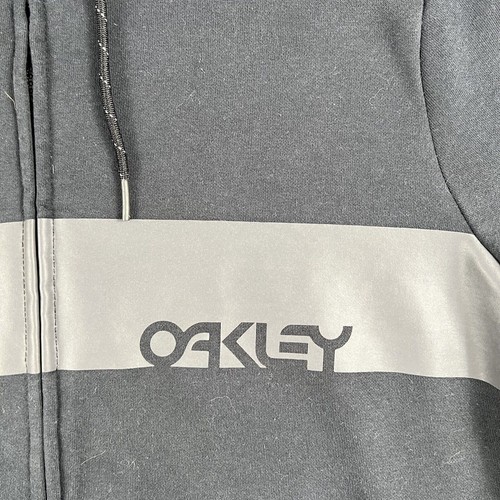 Oakley Hoodie Mens Medium Black Logo Full Zip Drawstring Sweatshirt - Picture 4 of 12