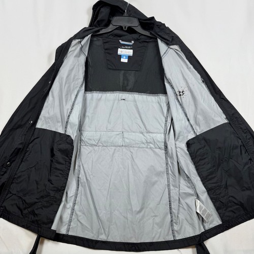 Columbia Women's Large Rain Trench Coat Lightweight Hooded Belted Black READ - Picture 2 of 13