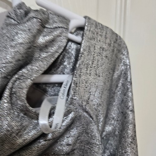 Calvin Klein Metallic Cold Shoulder Silver Sheath Dress Women’s 8 - Picture 10 of 11