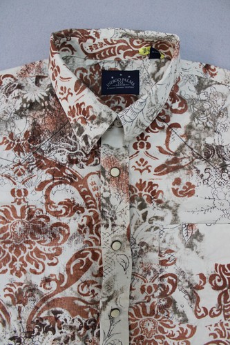 Indigo Palms Shirt Mens 2XL Brown White Floral Paisley Button Up Casual Cotton - Picture 2 of 9
