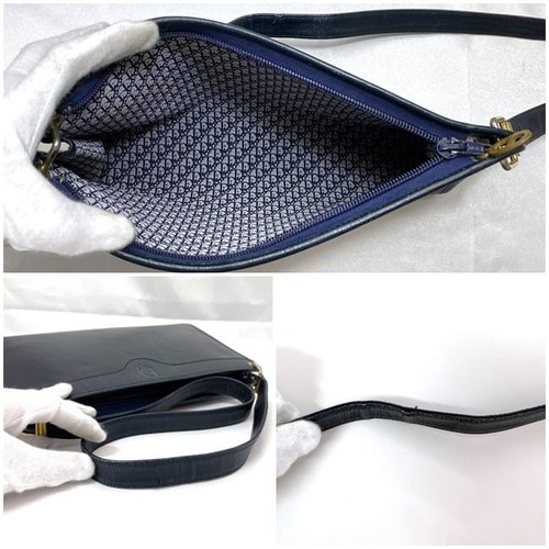 Christian Dior Shoulder Bag Purse Logo Leather Navy Authentic - Bild 20 von 24