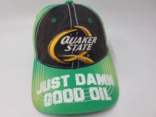 Quaker State Just D*mn Good Oil Distressed Snapback Hat Cap Car Men Black Green